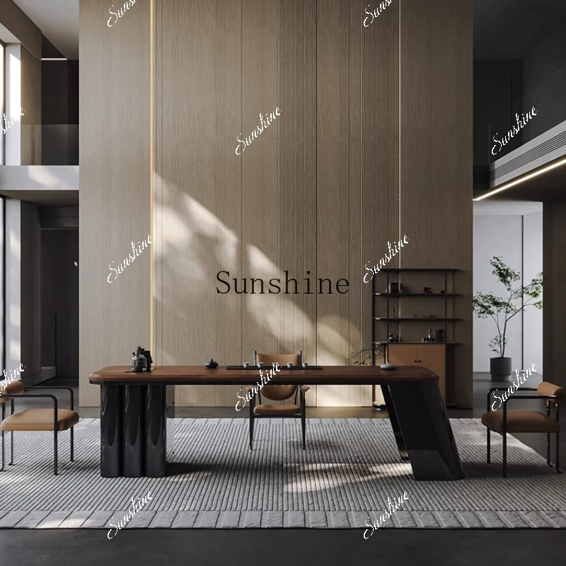Solid wood light luxury modern high-end villa tea table and chair combination household tanning walnut tea table  FT