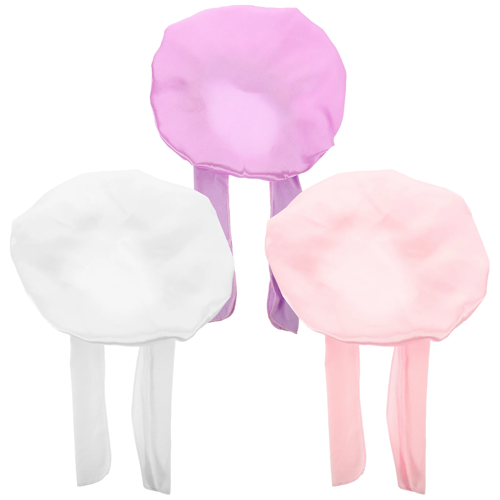 

3 Pcs Kids Shower Cap Silk Bonnet Comfortable Curly Hair Tie Band Newborn Sleep Cap Baby Bath Hat Satin Long Hair Bowknot