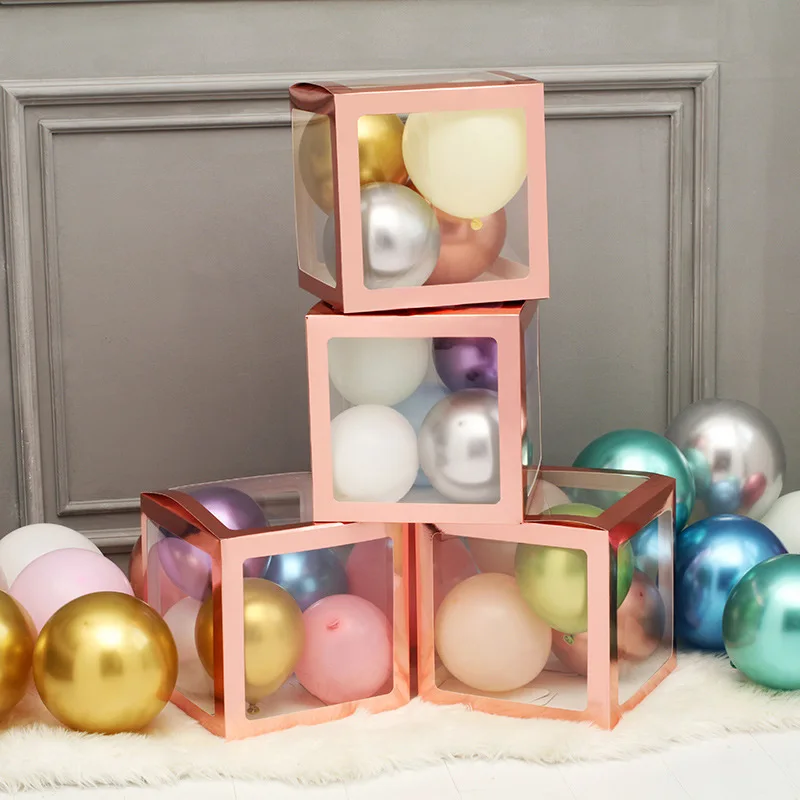 Transparent Balloon Box Letter Box Baby Shower Box Rose Gold Birthday Wedding Custom Name Balloon Boxes Kids Party Decoration