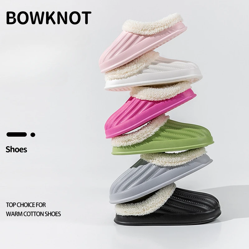 2023 Waterproof Cotton Slippers Women Men Winter Warm Shoes Thick Sole Anti-slip Couples Indoor Street Slipper Home Slippers
