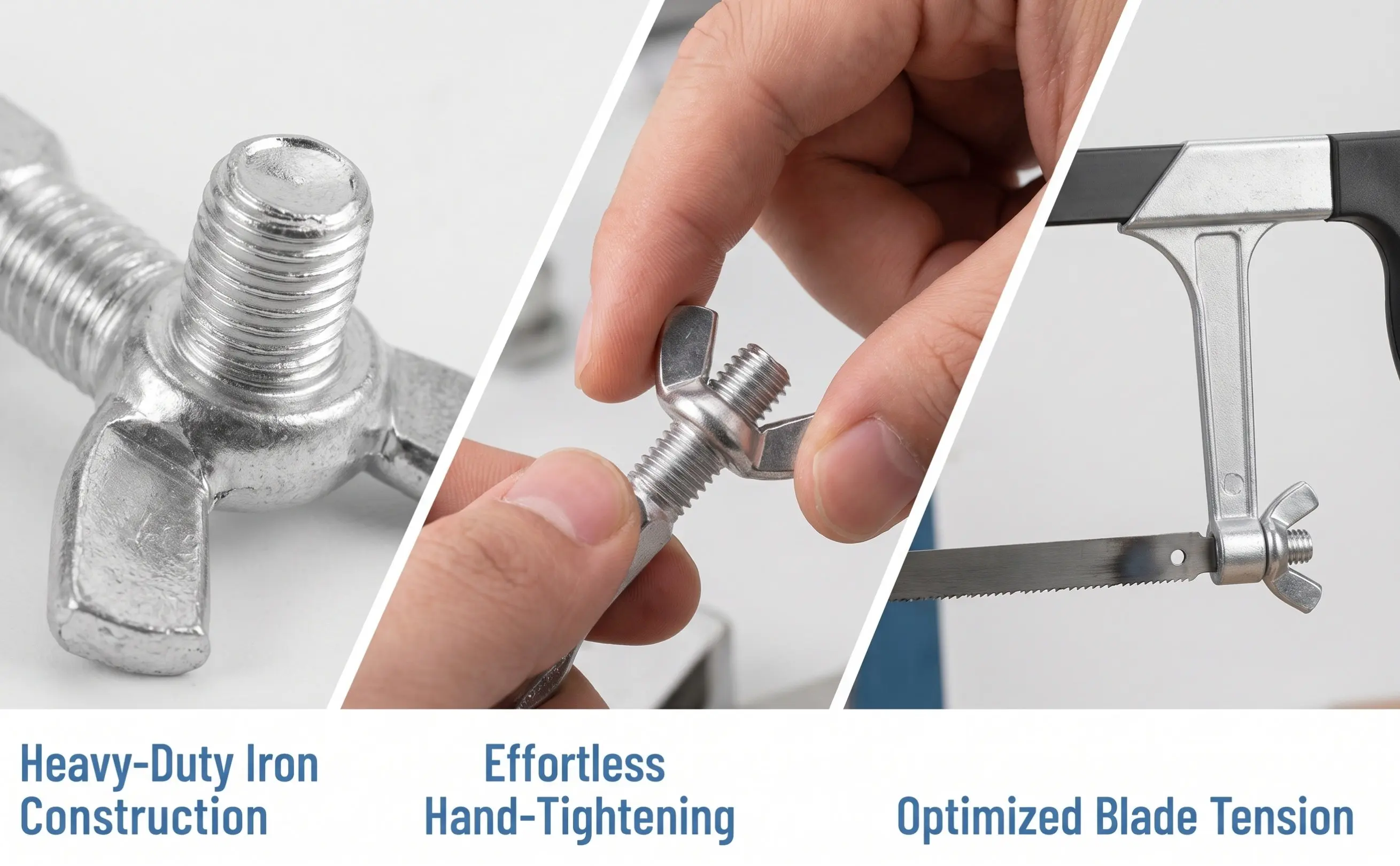 4Pcs Hacksaw Tension Bolt Kit Iron Heavy Duty Replacement Hardware for Bow Saw Frame Blade Clamp Fasteners Woodworking DIY