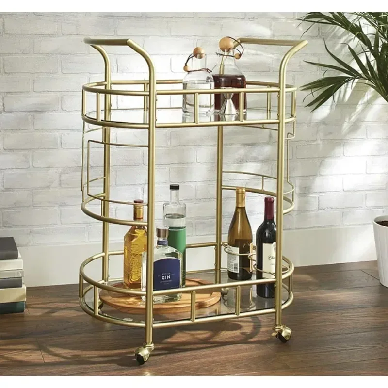 Carrito De Bar con acabado De Metal dorado mate, carro rodante De 2 niveles, cocina, Isla, mesa, cocina