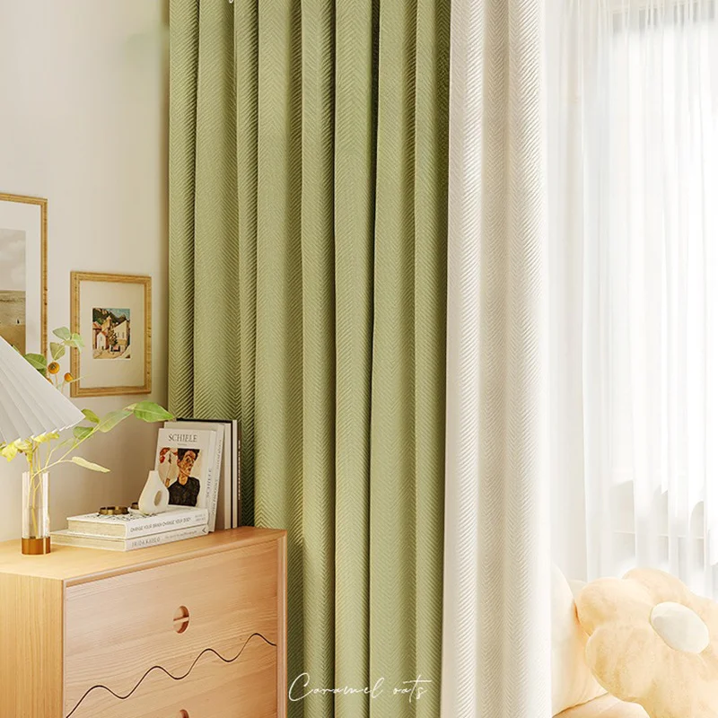 

Korean Style Modern Simplicity Curtain for Living Room Bedroom Dining Room Herringbone Pattern Thickened Blackout Curtain Window