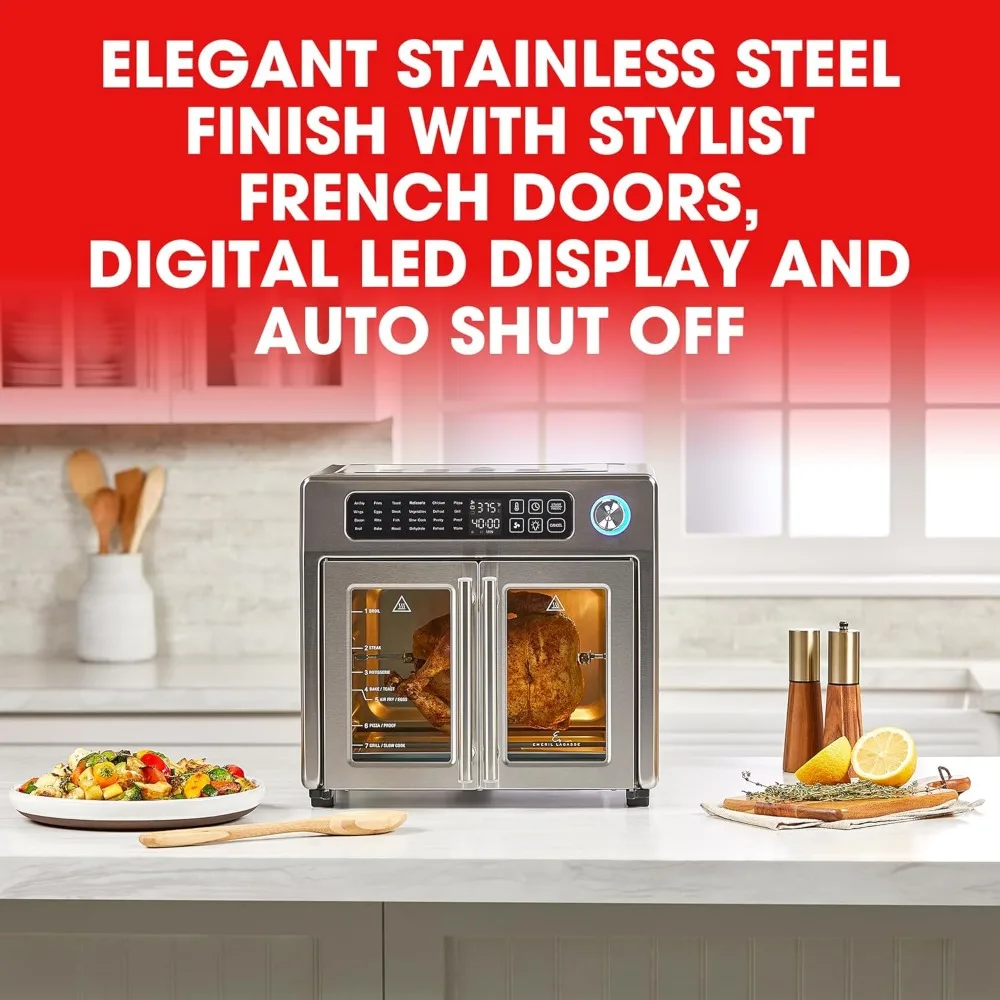 26 QT Extra Large Air Fryer, Convection Toaster Oven with French Doors, Stainless Steel