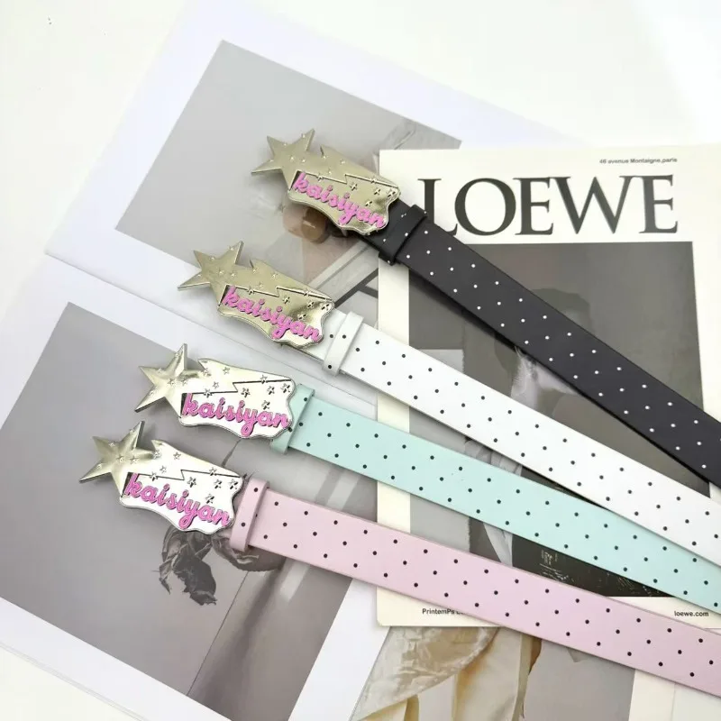 New Arrival Fashionable Polka-Dot and Star-Patterned Women’s Leather Belt – Trendy Instagram-Inspired Versatile Belt