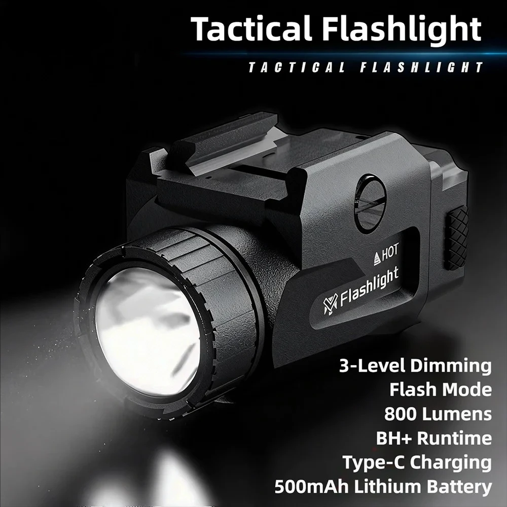 800LM Powerful Tactical  Light 4 Mode USB Rechargeable Quick Release Handgun Outdoor Shooting Picatinny Rail Mount