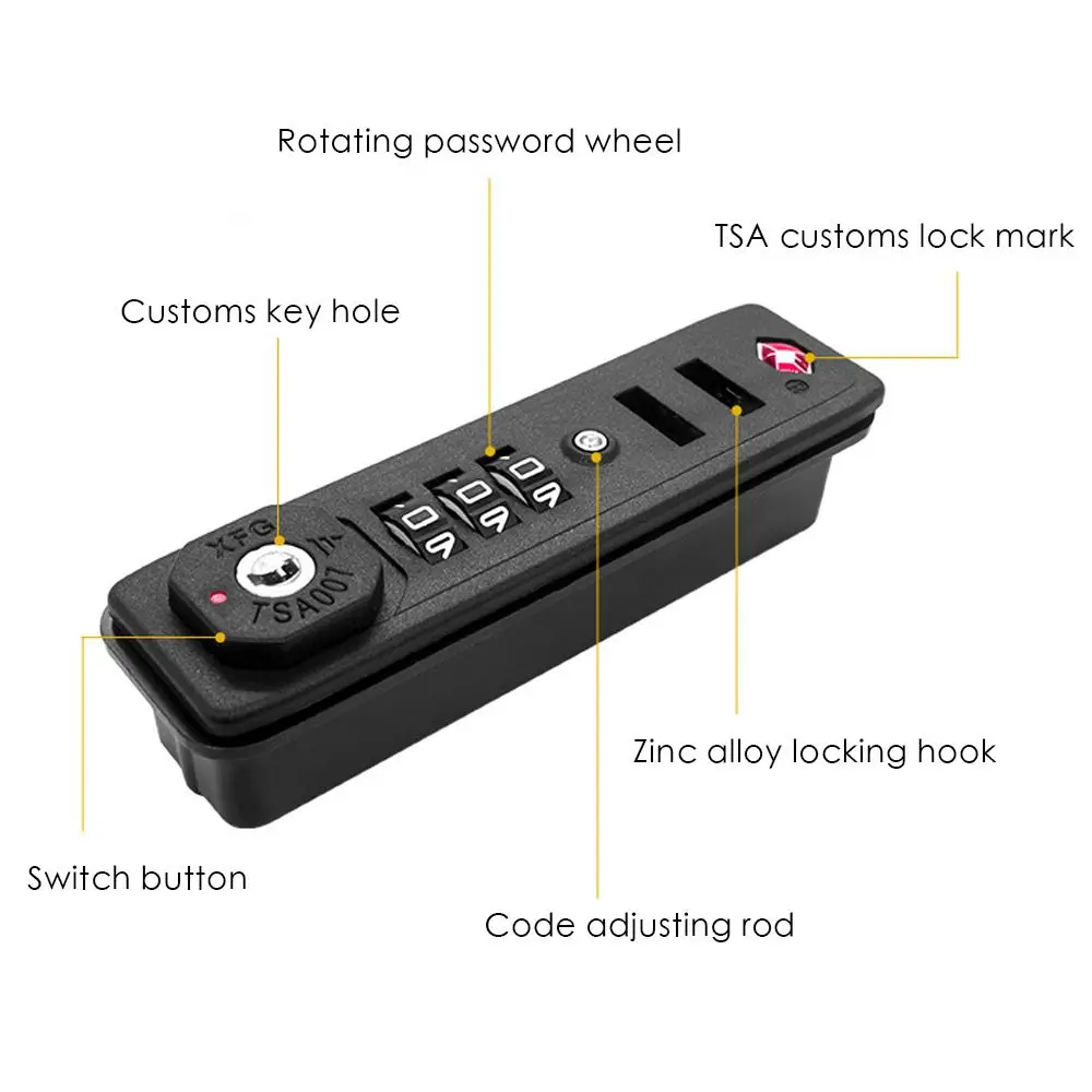 Hardware Luggage Protection Security Anti-theft Safely Code Lock TSA Customs Lock 3 Digit Combination Lock TSA007