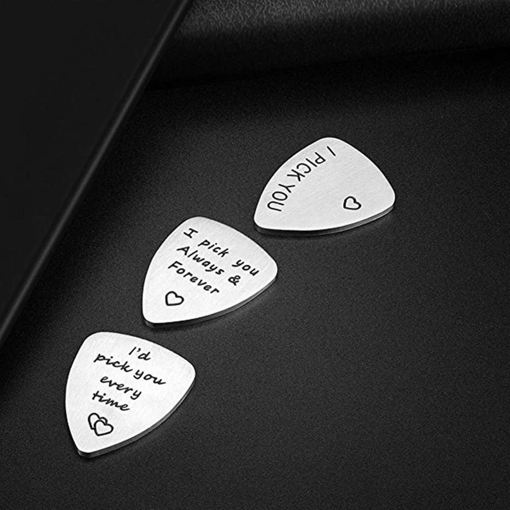 

3pcs Guitar Picks Stainless Steel Thin Plectrum Letter Design Durable Lightweight For Professional Use Collection Gift Father