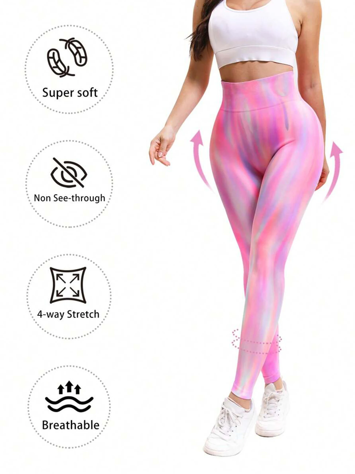 3-Pack (1 Pink + 1 Purple + 1 Green) Gradient High-Waist Butt-Lifting Yoga Pants for Women, Seamless Stretchy Fitness Leggings
