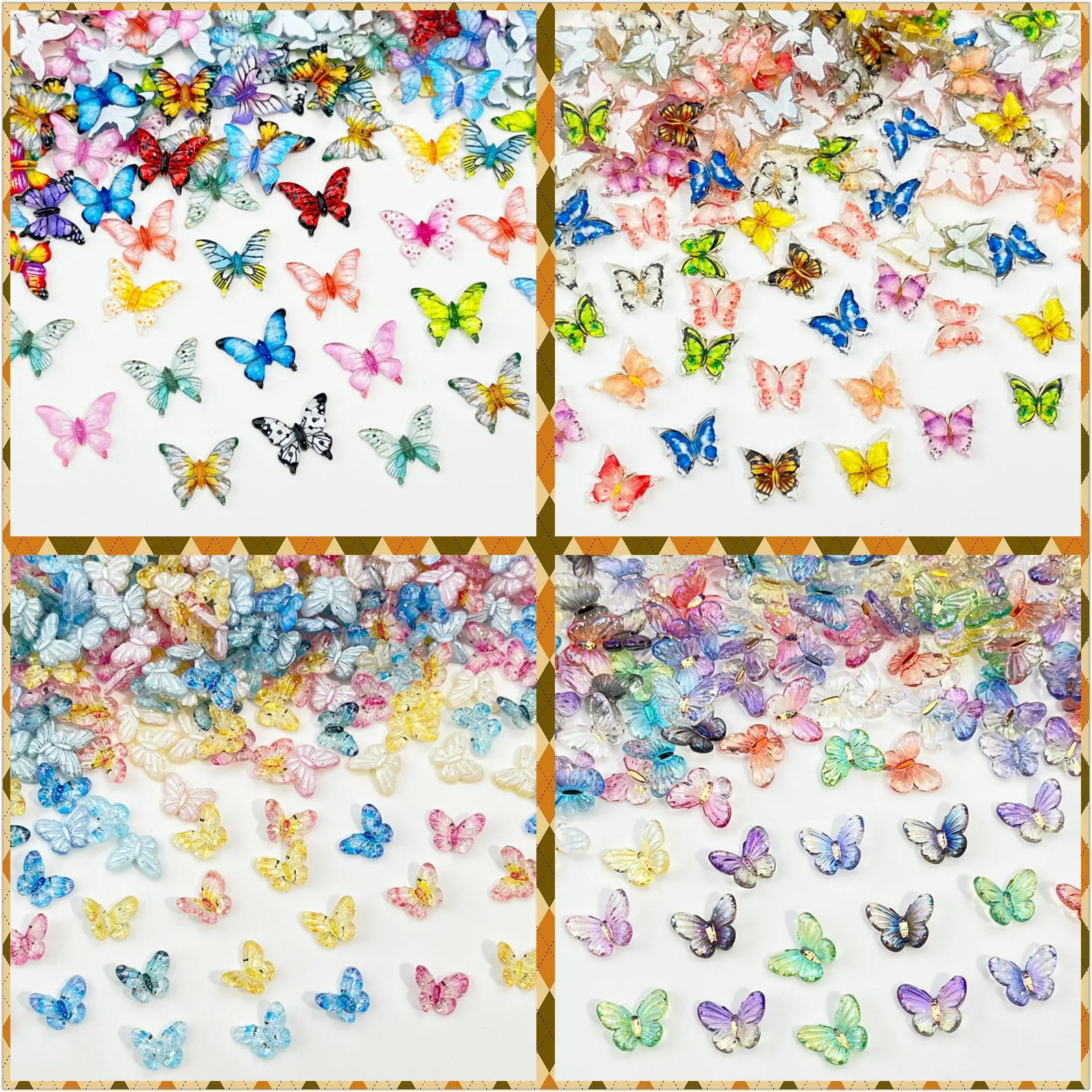 50Pcs Aurora Cracked Mixed Ice Transparent Nail Decorations Resin Butterfly Rhinestone Nail DIY Set