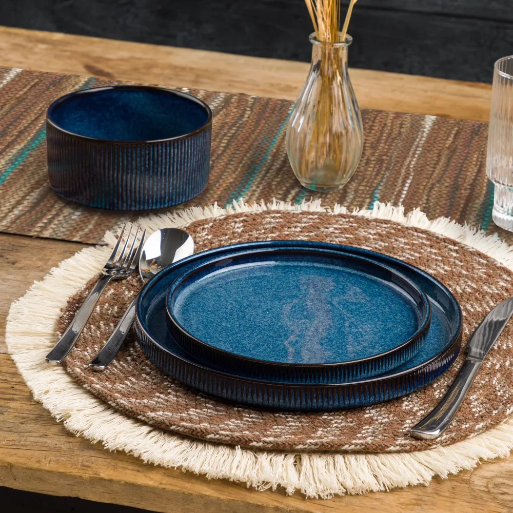 Manteles Individuales Redondos para Mesa de Comedor, Resistentes al Calor, Antideslizantes, con Flecos, Juego de 4 Posavasos Lavables para Decoración de Mesa Redonda, Estilo Boho Marrón, Accesorios de Cocina para el Hogar, Fáciles de Limpiar, Manteles Individuales Duraderos
