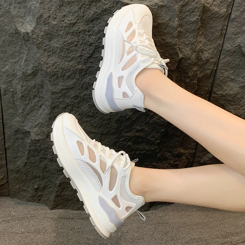 أحذية رياضية نسائية موضة 2025، كاجوال، خفيفة وقابلة للتنفس، أحذية بيضاء صغيرة بحزام رفيع شبكي جديد للصيف، للجري في الهواء الطلق #4