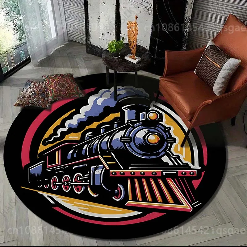 Multiple sizes Steam Train Illustration Print Round Carpet for Living Room Bedroom Sofa Table Floor Mat Area Rug Luxury Gift