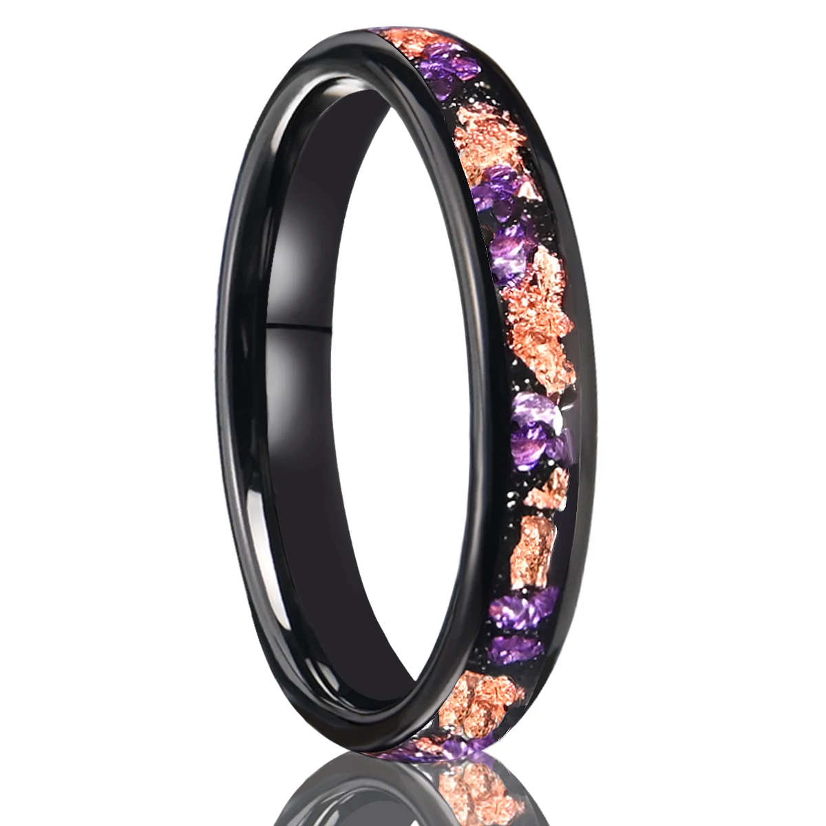 8mm/4mm Amethyst Tungsten rose Golden Leaf Ring, Wedding Rings for Men and Women, Comfortable for Everyday Wedding Gift
