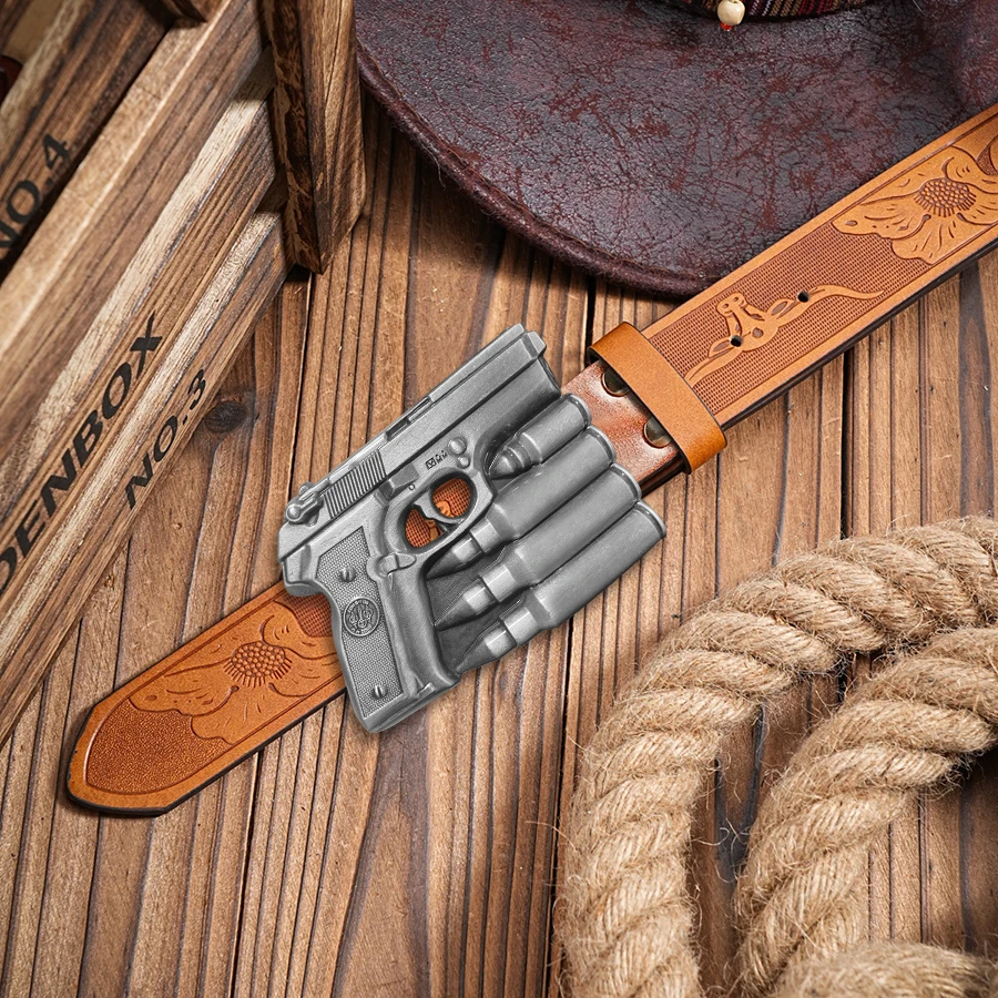 Hochwertiger Retro-Gürtel im Pistolen-Bullet-Stil im westlichen Stil – Unisex-Gürtel mit unregelmäßigem Muster, geschnitzt, floraler, langer, gehörnter Kuhkopf, glatt, b – Detail 5