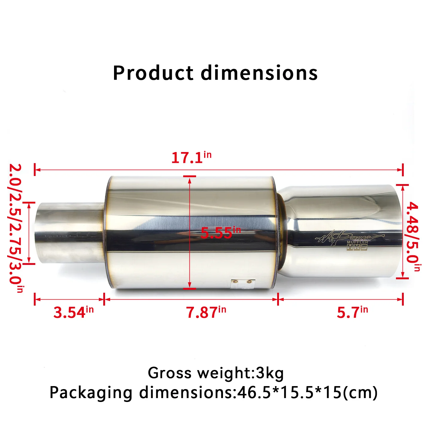 HKS 114mm x 127mm large-diameter exhaust pipe outlet muffler tail cone is used for modifying direct-flow JDM racing vehicles.