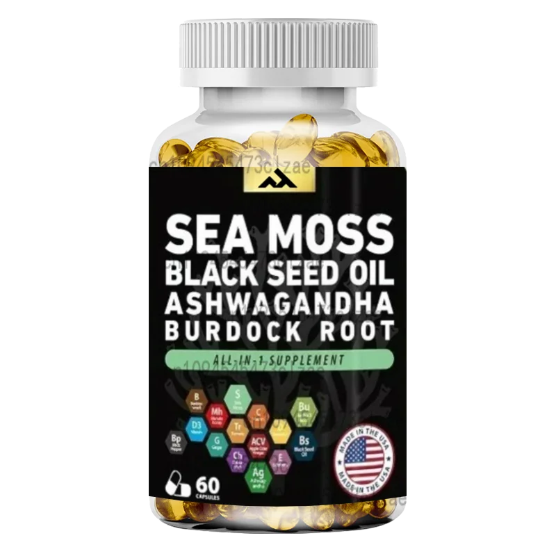 Seaweed, Black Seed Oil Bladderwrack 、 Burdock Root, Turmeric, and Vitamin C D3 Elderberry ACV Black Pepper, 60 Capsules