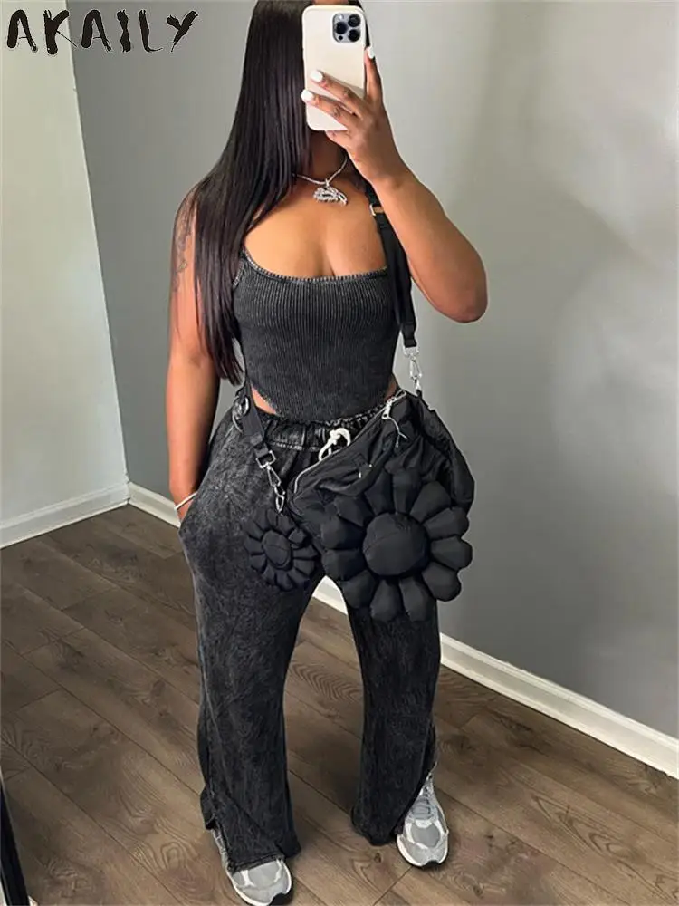 

Akaily Autumn Sexy Khaki Cargo Pants Club Party For Women 2023 Fashion Street Black Body High Waist Pants New Loose Pants