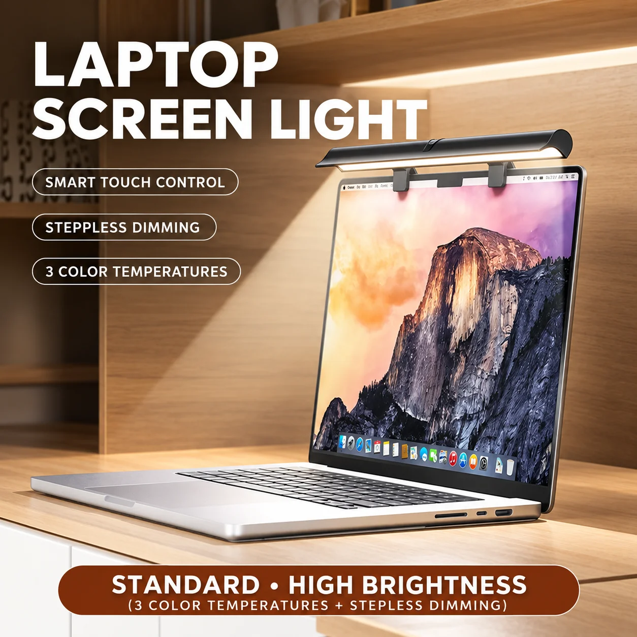 Laptop Screen Light Bar with Touch Control Stepless Dimming 3 Color Temperatures Anti-Glare USB Monitor Lamp for Study Office