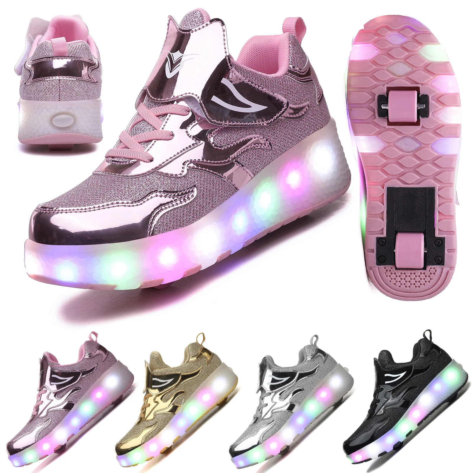 2024New Boys' 2 Wheel Dual-use Luminous Roller Skates For Boys And Girls Students Outdoor Wheeled Sports Shoes