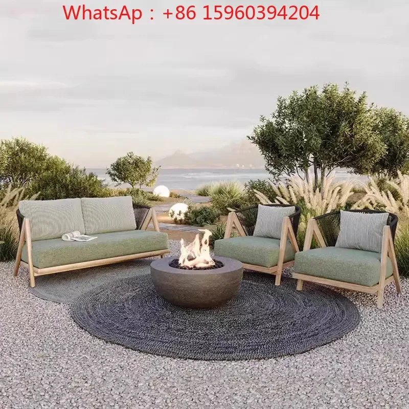 Outdoor teak sofa courtyard open-air villa garden rattan anti-corrosion table combination outdoor casual solid wood furniture