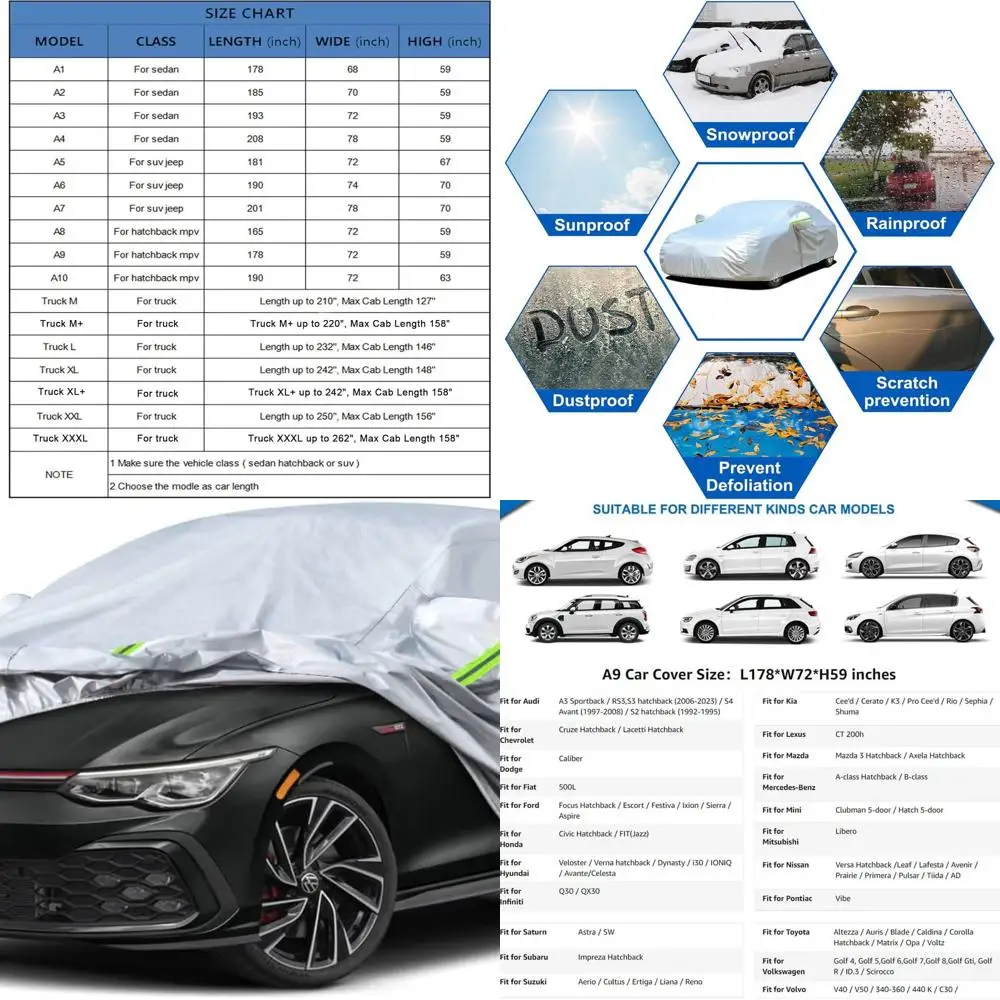 

All-Weather Waterproof Car Cover for VW Golf GTI, Toyota Matrix, Audi A3, Ford Focus, Fit (Up to 178)