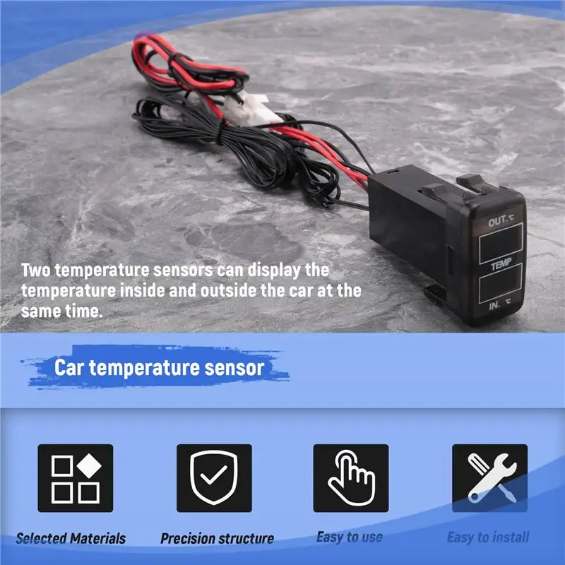 ABIB -Dual Temperature Display Inside And Outside The Car Dual Temperature Sensor For Toyota Corolla Reiz Prado Prius