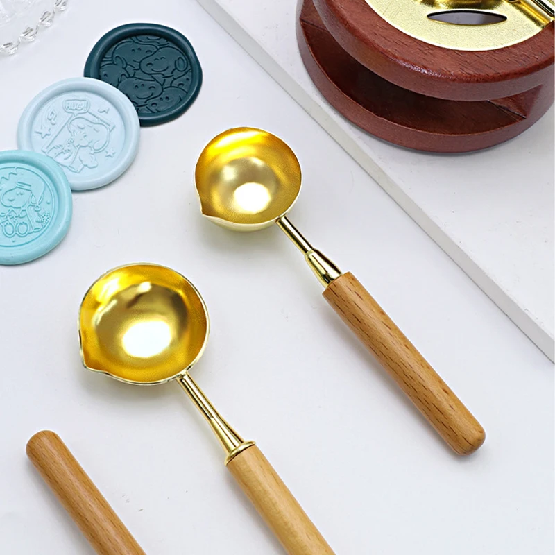 Big Sealing Wax Spoon Anti-Hot Wood Handle Retro Wax Stamping Spoons Fire Paint Melting Firing Stamp Envelopes Card Metal Tool