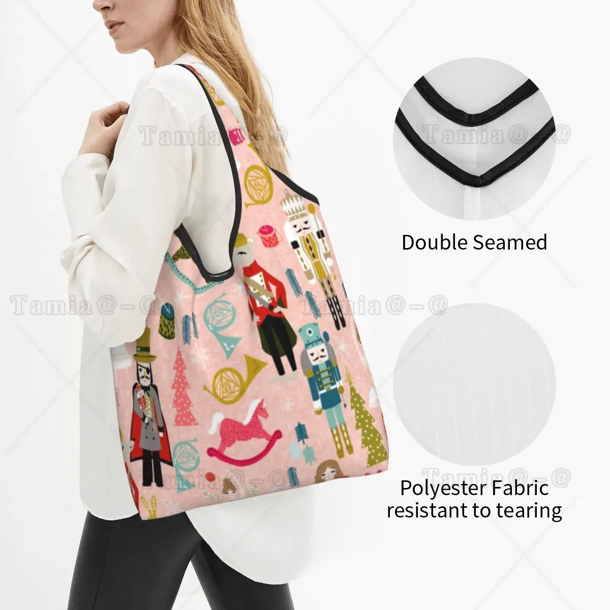Custom Recycling Nutcracker Ballet Dancer Shopping Bag Women Tote Bag Portable Grocery Shopper Bags