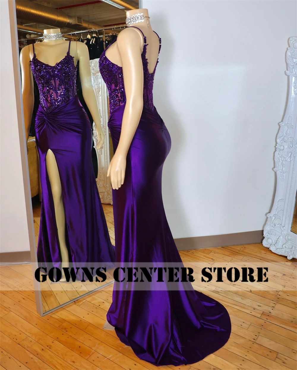 Purple Spaghetti Evening Dress Mermaid Middle East High Split Formal Party Dress African Chic Wedding Guest Customized