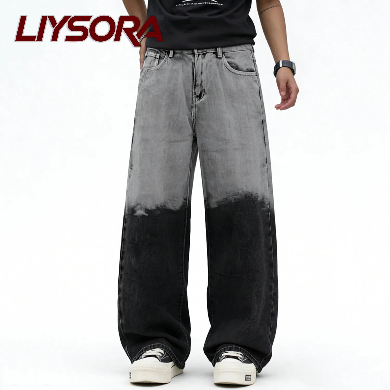 

Men's High Street Baggy Straight Leg Jeans Youth Personalized Gradient Design Loose Denim Pants Unisex Clothes Mopping Pants