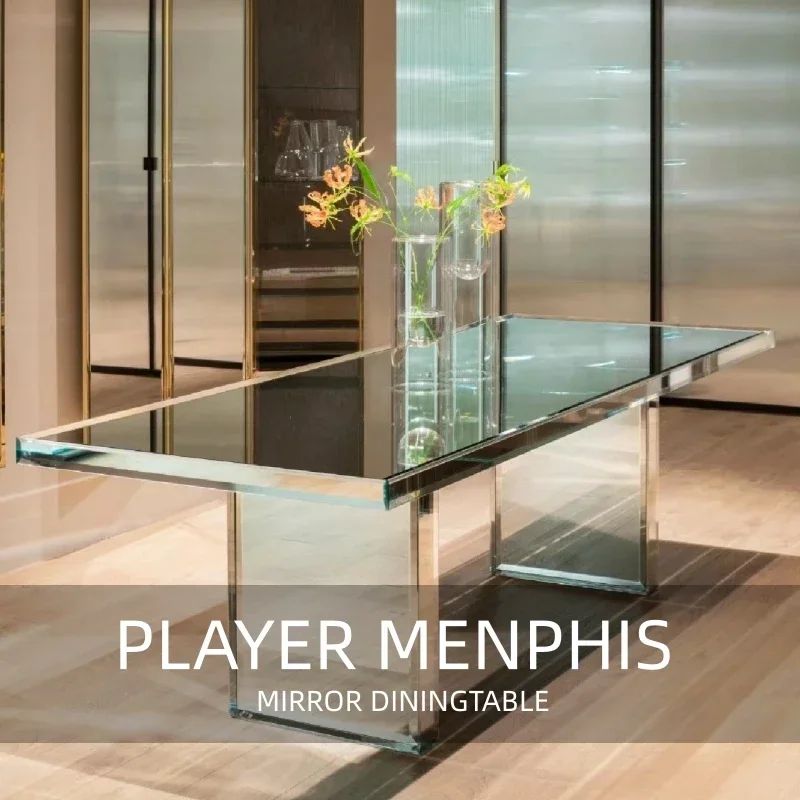 Italian light luxury glass dining table modern minimalist high-end home living room high-end dining table rectangular conferenc