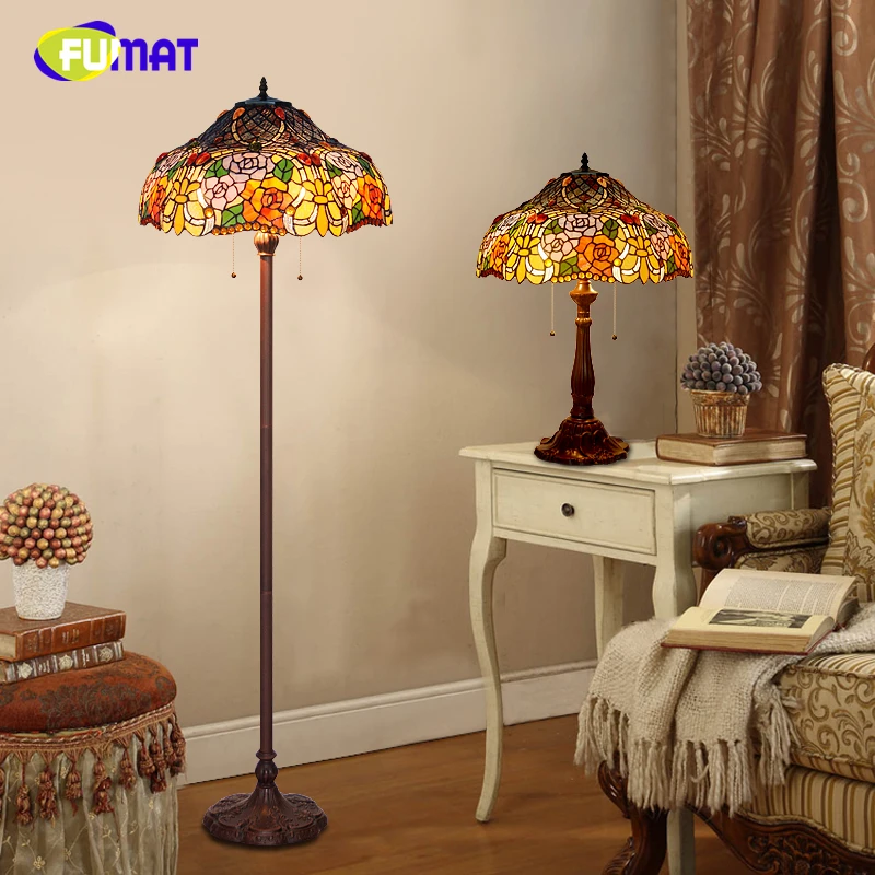 

FUMAT European Tiffany Floor Lamp Rose Shade Stained Glass Decor Stand Lights For Living Room Pastoral Artistic LED Floor Lights