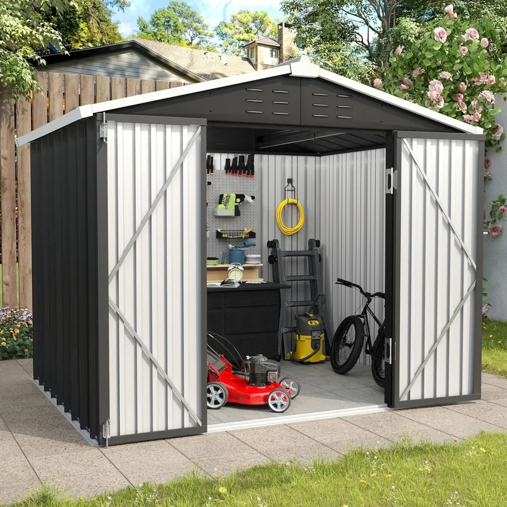 

Metal Outdoor Storage Shed 8FT x 6FT, Outside Lockable Garden Shed Steel Anti-Corrosion Outdoor Storage House ,Dark Grey