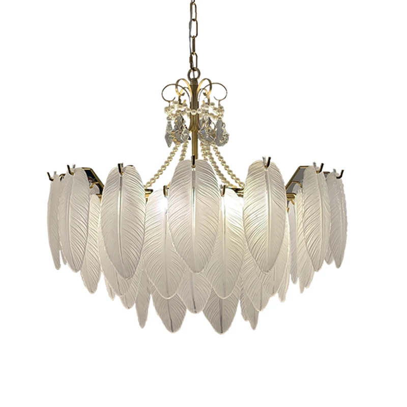 

Living room lamp French light luxury crystal retro pearl feather chandelier dining room lamp
