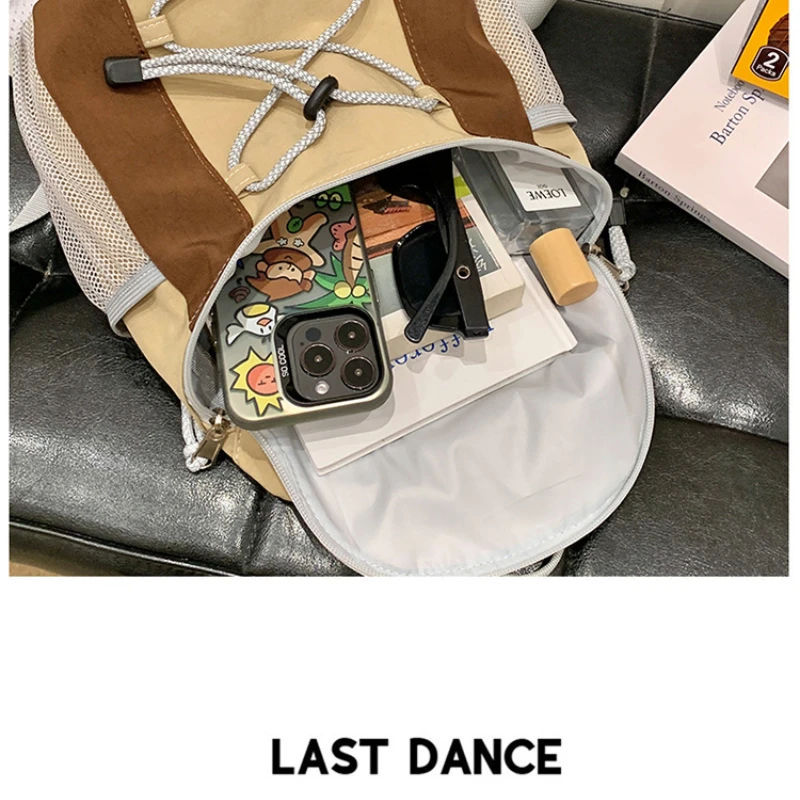 حقيبة كتف يابانية مرقعة بلون صدام حقيبة ظهر كاجوال خفيفة الوزن متعددة النساء نسيج النايلون حقيبة مدرسية عادية #5