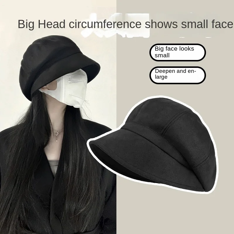 60-65cm Xxl Big Head Hat Women Winter Fisherman Hat Stacked Cap Beret three-in-one Octagonal Hat Suitable Round Face Big Face