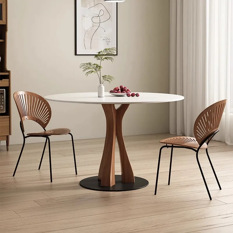Multi-tower round table solid wood round dining table simple small apartment rock slab household dining table