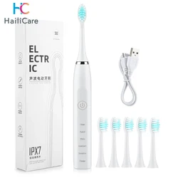 Sonic Electric Toothbrush Rechargeable 4 Modes with 6 Replaceable Brush Heads Smart Timer Portable for Travel Waterproof