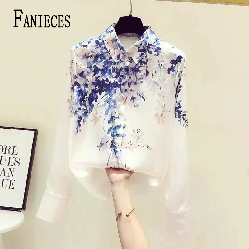 

FANIECES S-4XL blusa feminina Casual Loose Shirts For Women Autumn Vintage Female Oversized Shirt Blouses Fashion Elegant Tops