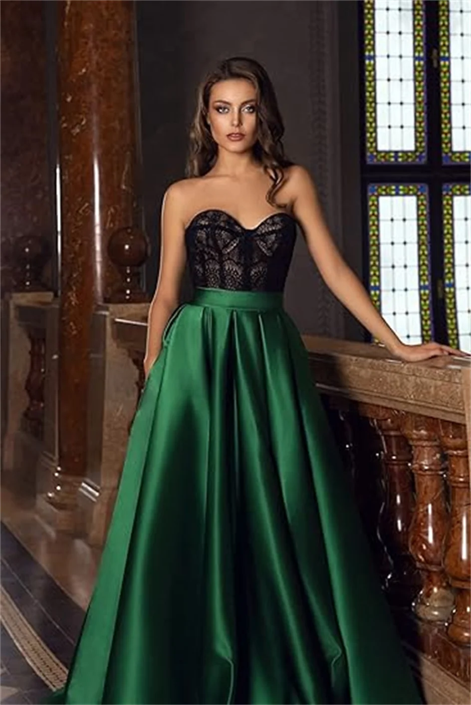 Shiyicey 2024Green Pockets A line Split Front Prom Dress Lace Up Illusion Backless Lace Beading Floor-Length Party Evening Gowns