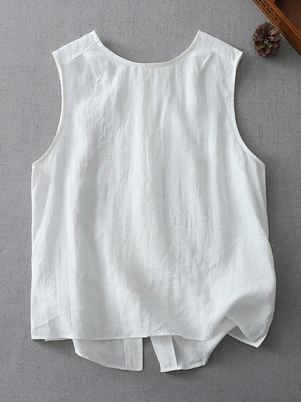 Oddychająca lniana bluzka bez rękawów, luźna, wyszczuplająca, z dekoltem typu ba, codzienna kamizelka damska, modna, letnia nowość.