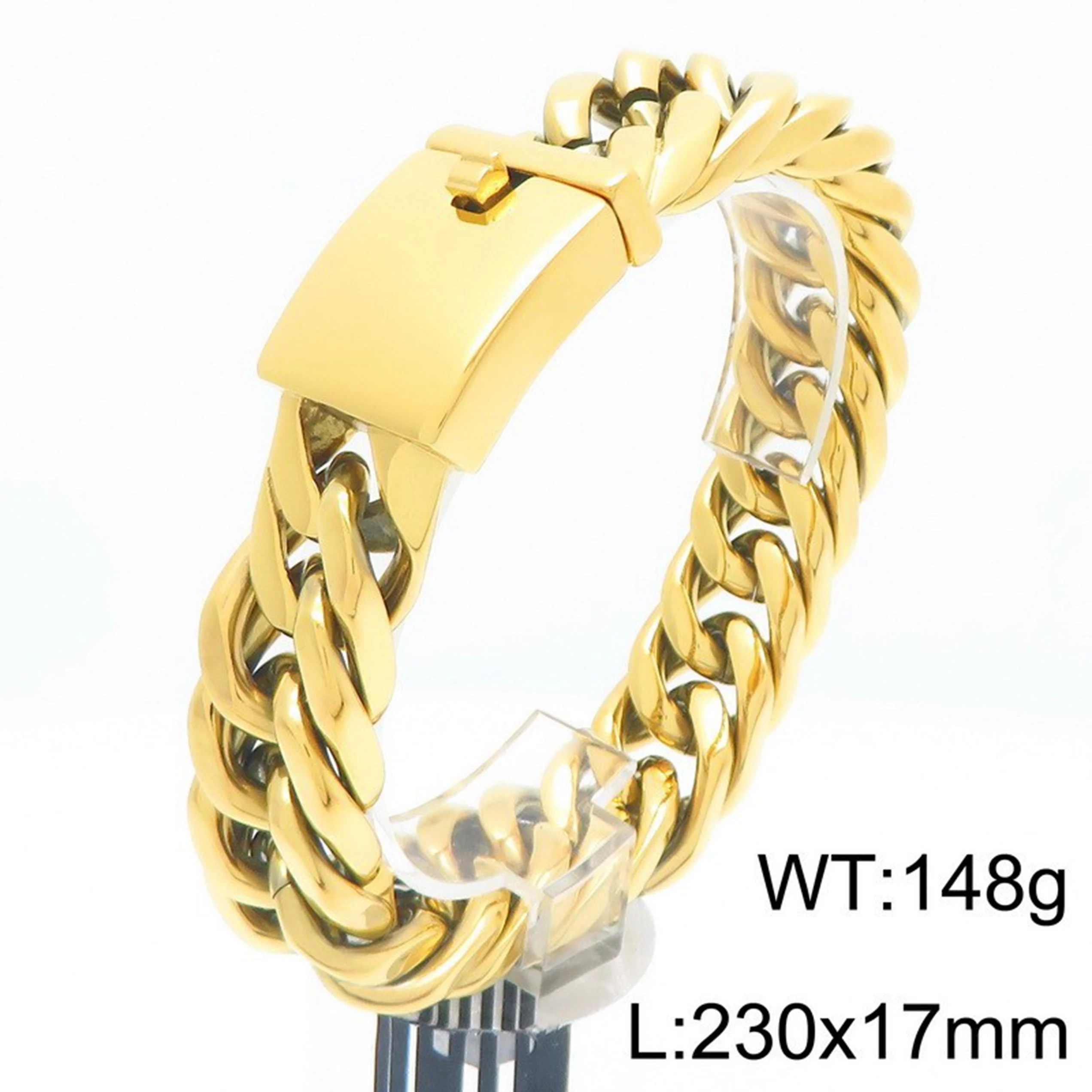 Heavy 17mm 9inch Stainless Steel Double Row Curb Cuban Chain Bracelet Polished / Brushed Punk Jewelry for Men