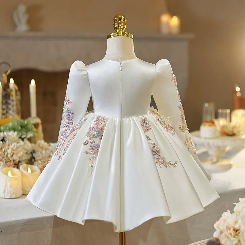 Flower Girls Wedding White Princess Ball Gown Children Cute Birthday Party Performance Dress g511