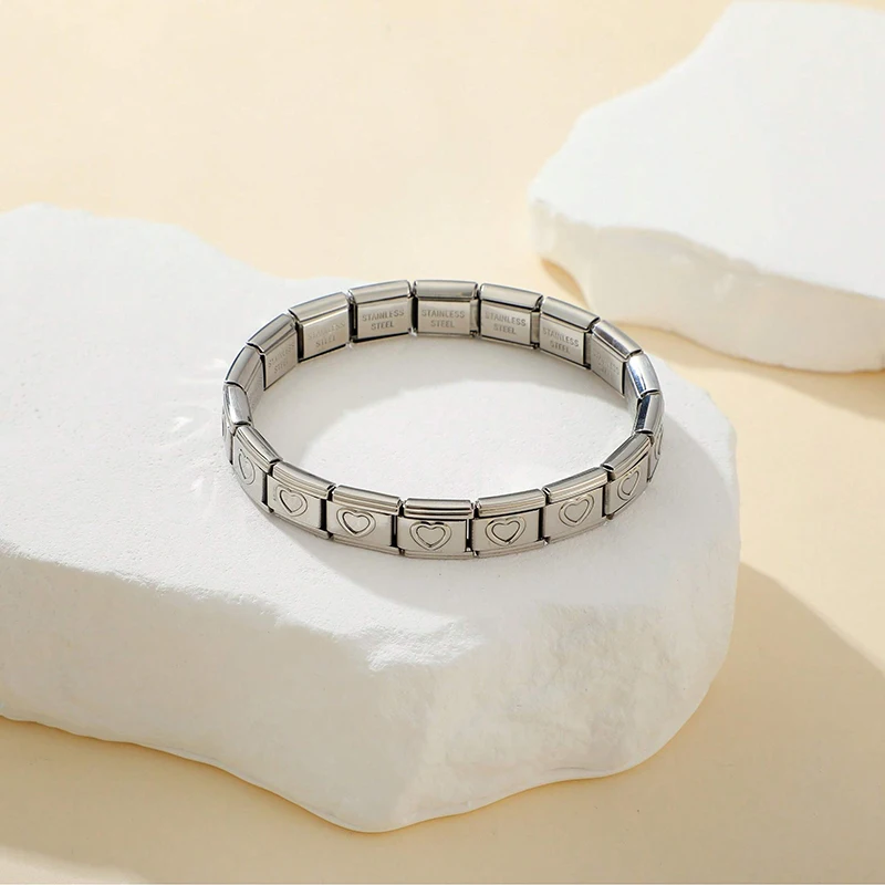 FTCY Italienische Charme Edelstahl Armbänder Für Frauen Männer 9mm Breite Elastische DIY Modulare Armband Schmuck Geschenk