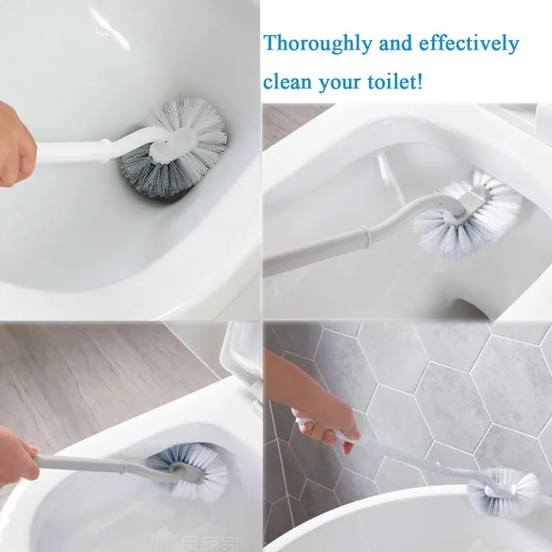 Multi-function Double Head Plastic Toilet Brush Curved Bathroom Cleaning Scrubber Bending Thicken Handle Corner Brush PP Holder