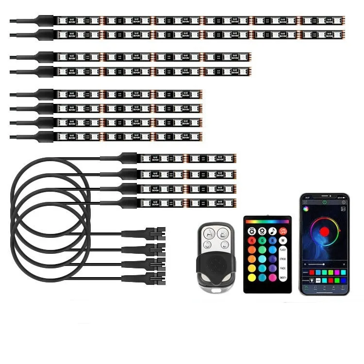 Motorcycle RGB Ambient Light, 1-to-12 LED Strip with Brake Turn Signal Sync, Music Mode