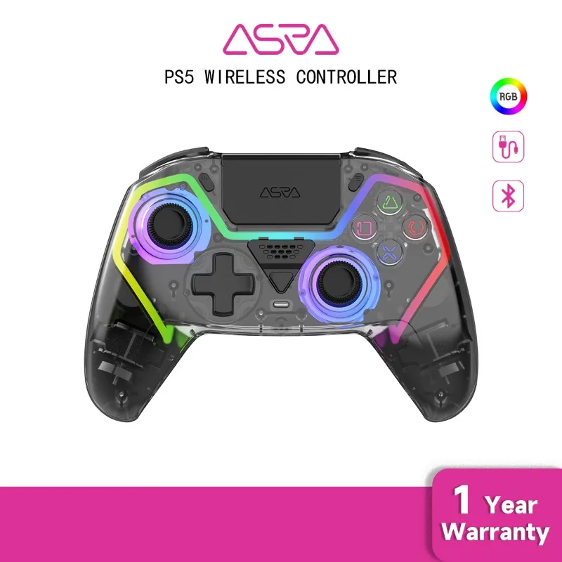 

Transparent Wireless Controller HG-04D for PS5/PC/iOS/Android/Steam with BT 5.3,Macro Button,Touchpad,Hall Triggers & Joystick