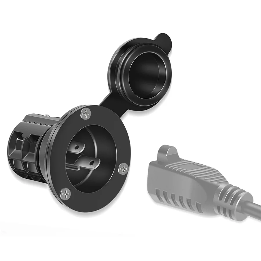 ANX AC-Stromanschluss 1865108 MKR-21 für Minn Kota Onboard-Ladegeräte, Marine-AC-Ladegerät-Stromanschluss mit wasserdichter Abdeckung, Schwarz – Detail 1