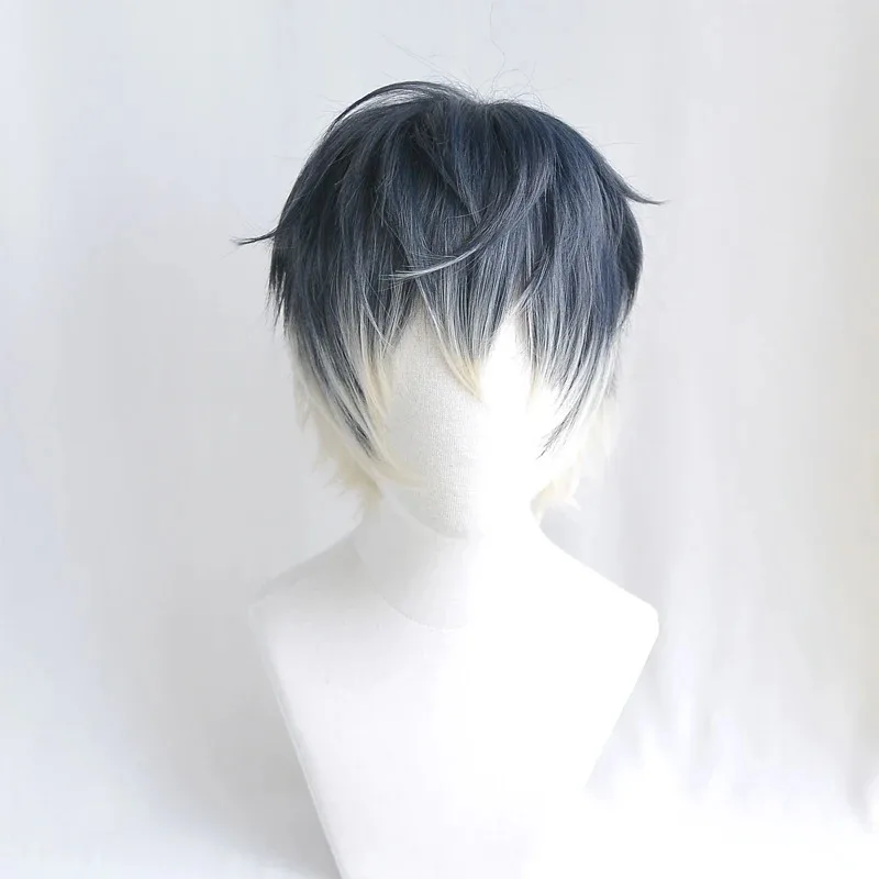 IDOLiSH7 RE:Vale Momo Cyber Techno أبيض أزرق داكن مختلط ذيل حصان لعب الأدوار الشعر الاصطناعية حفلة الهالوين تأثيري + غطاء شعر مستعار